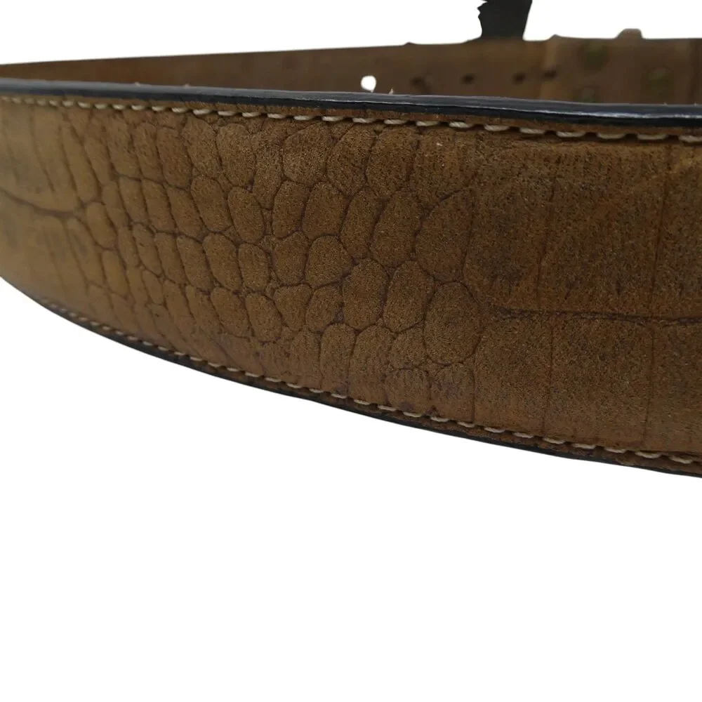 Nocona Brown Croco Print Leather Belt Cross Crystal‎ Buckle Womens Large